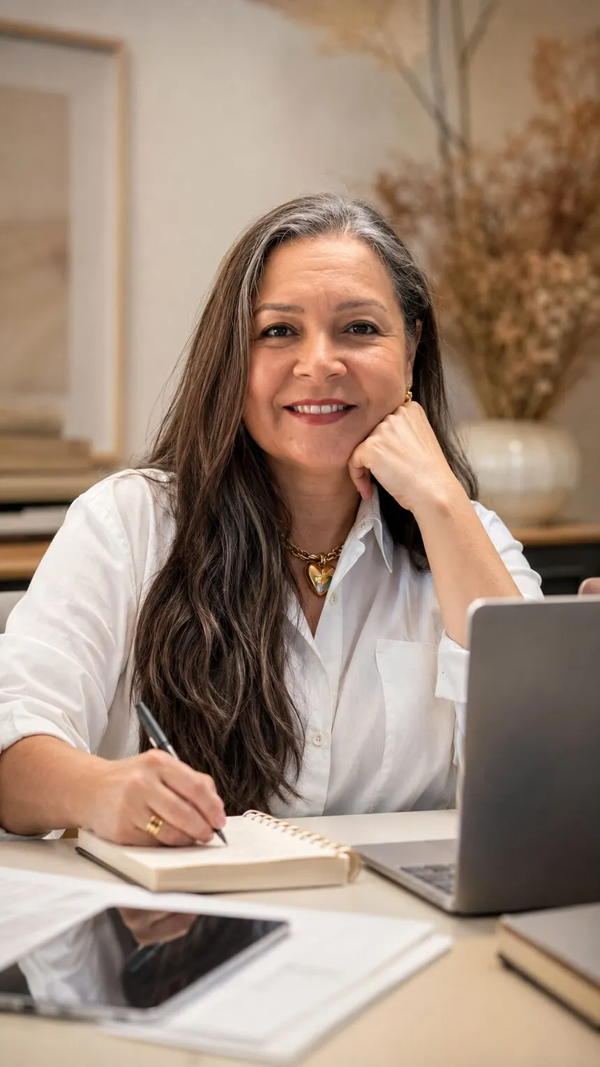 Tania Vital em seu espaço de trabalho